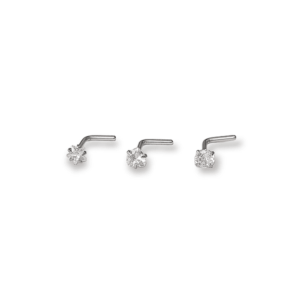 Pack Piercing Acero Quirúrgico Nariz set tipo L Zirconia blanco nostril 4