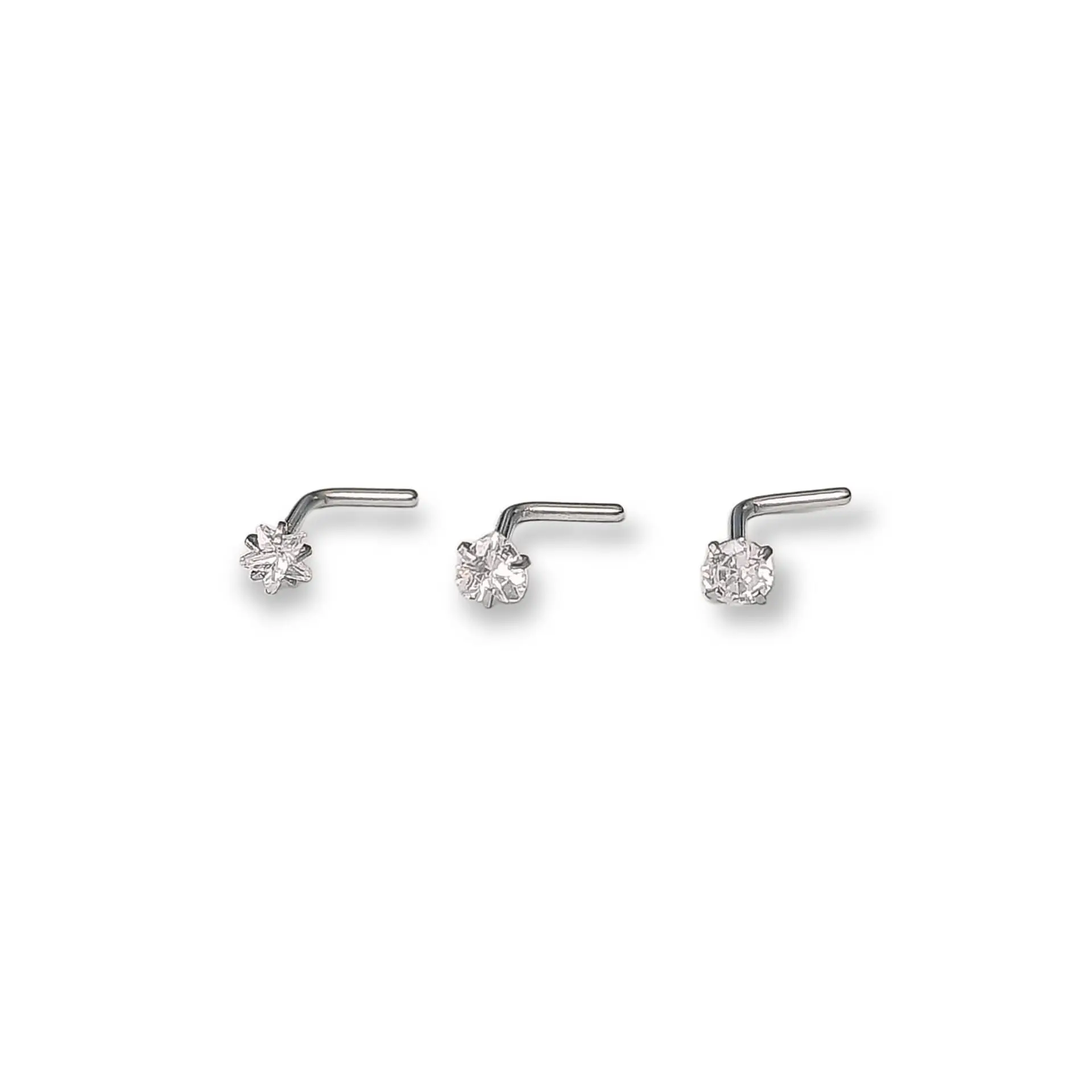 Pack Piercing Acero Quirúrgico Nariz set tipo L Zirconia blanco nostril 4
