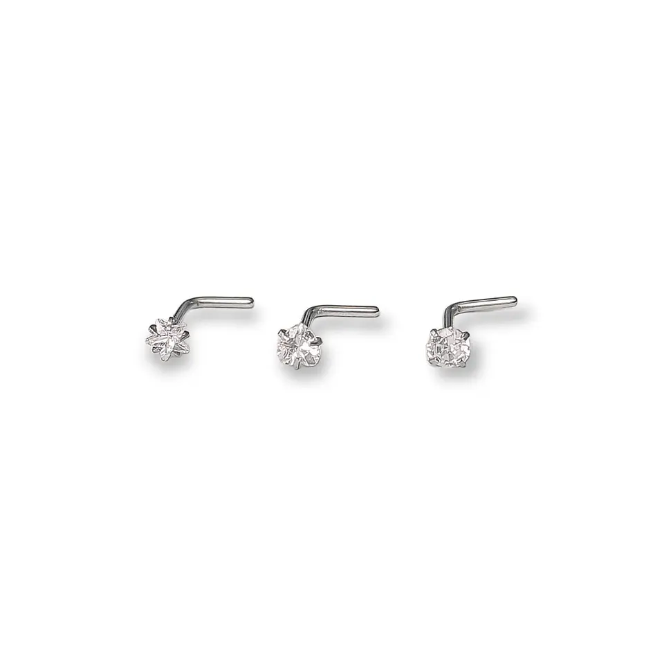 Pack Piercing Acero Quirúrgico Nariz set tipo L Zirconia blanco nostril 4