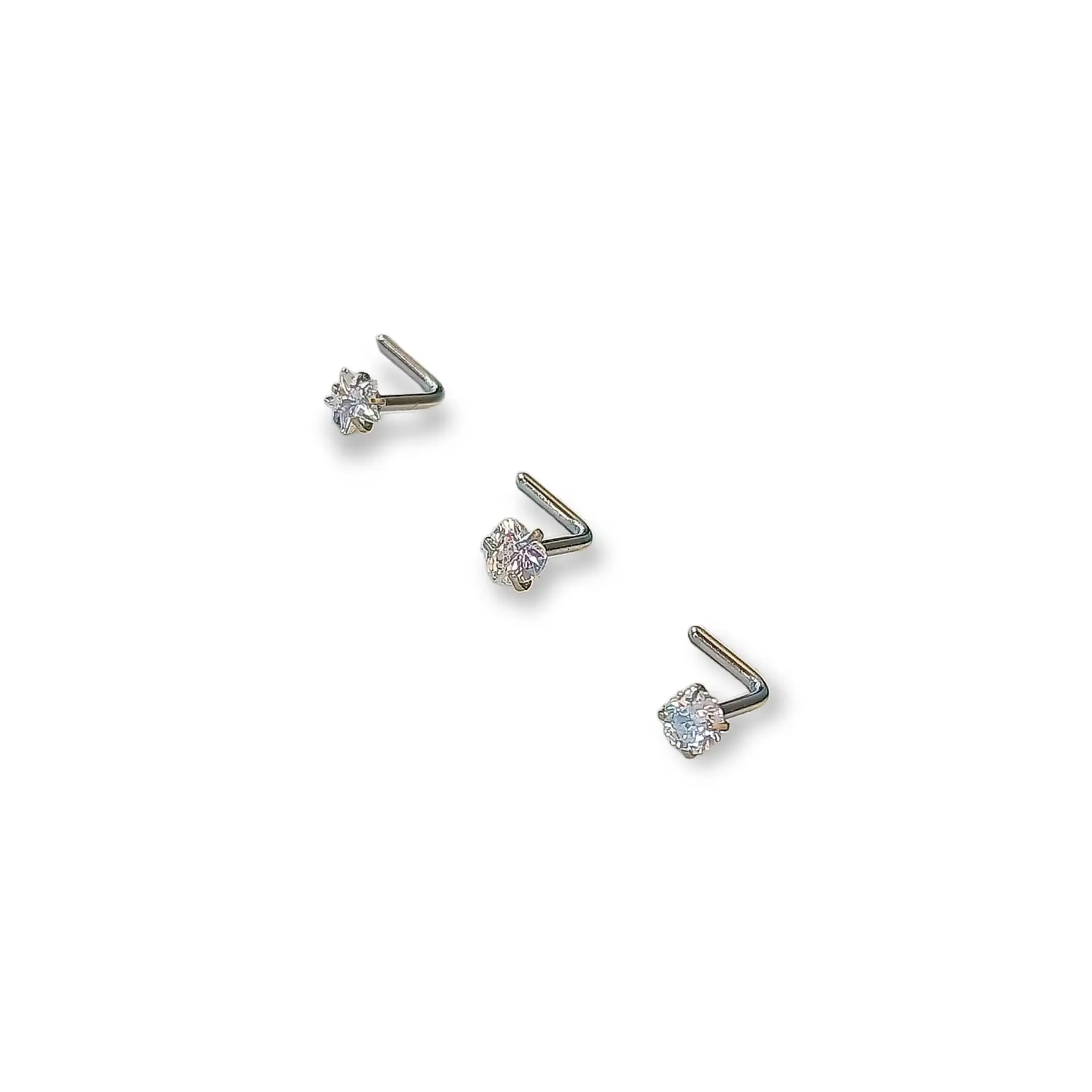 Pack Piercing Acero Quirúrgico Nariz set tipo L Zirconia blanco nostril 1