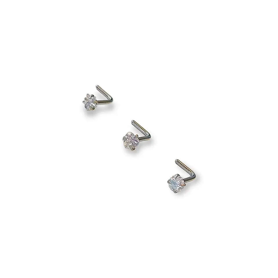 Pack Piercing Acero Quirúrgico Nariz set tipo L Zirconia blanco nostril 1