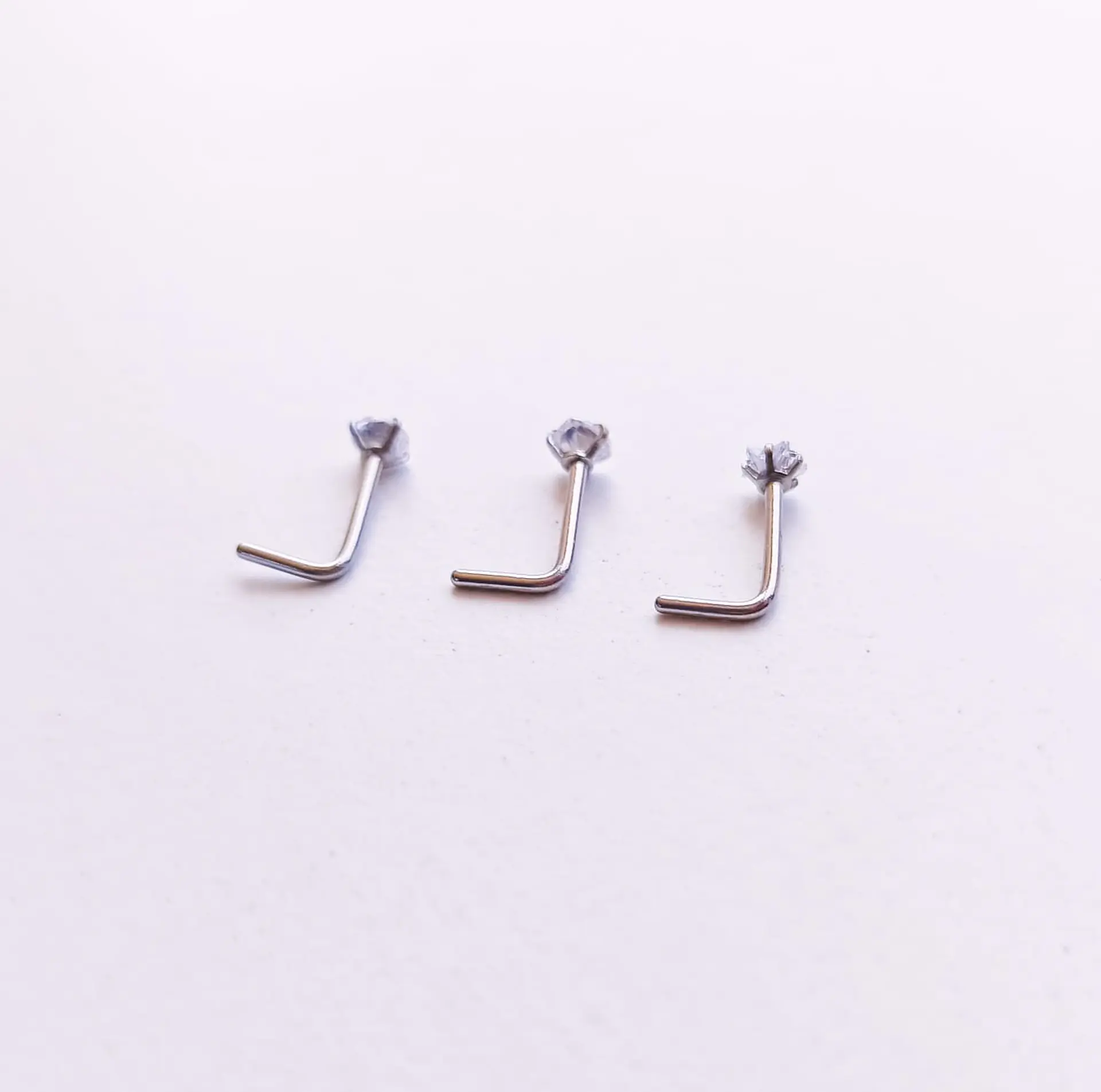 Pack Piercing Acero Quirúrgico Nariz set tipo L Zirconia blanco nostril 6