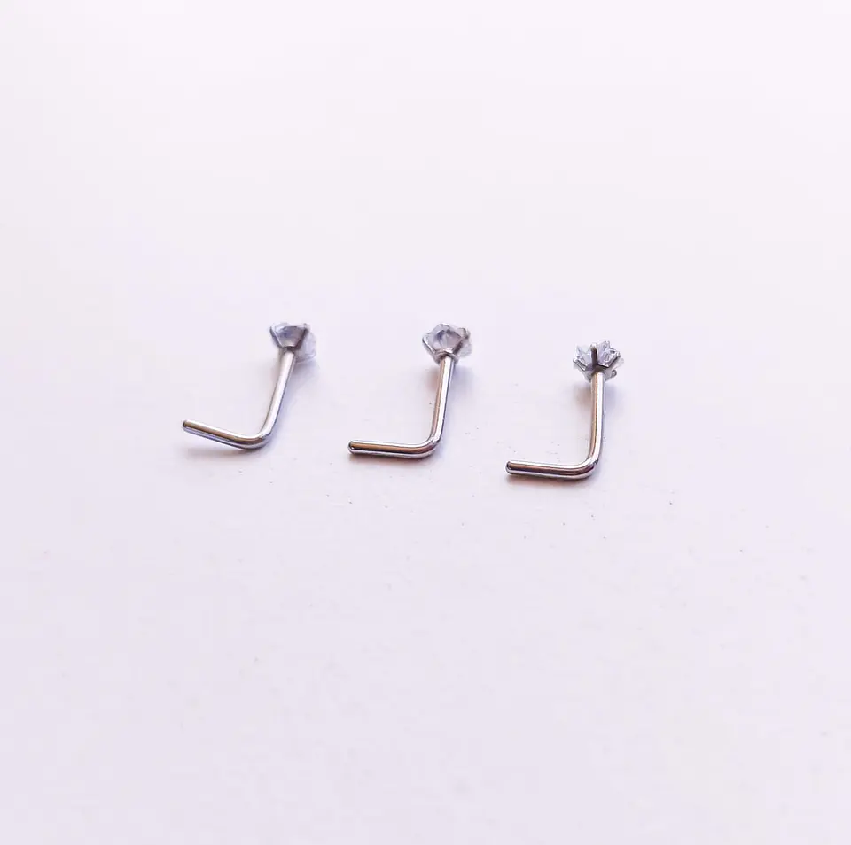 Pack Piercing Acero Quirúrgico Nariz set tipo L Zirconia blanco nostril 6