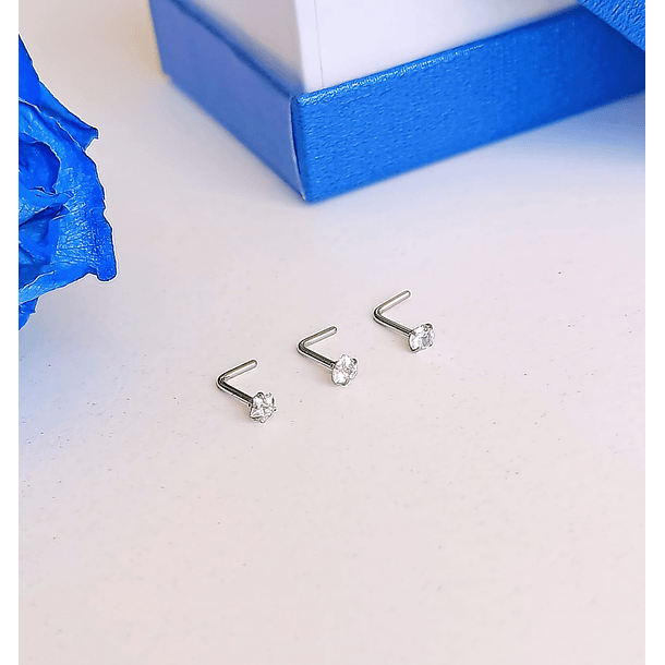 Pack Piercing Acero Quirúrgico Nariz set tipo L Zirconia blanco nostril 7