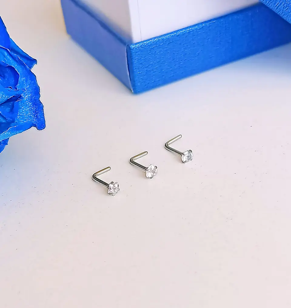 Pack Piercing Acero Quirúrgico Nariz set tipo L Zirconia blanco nostril 7
