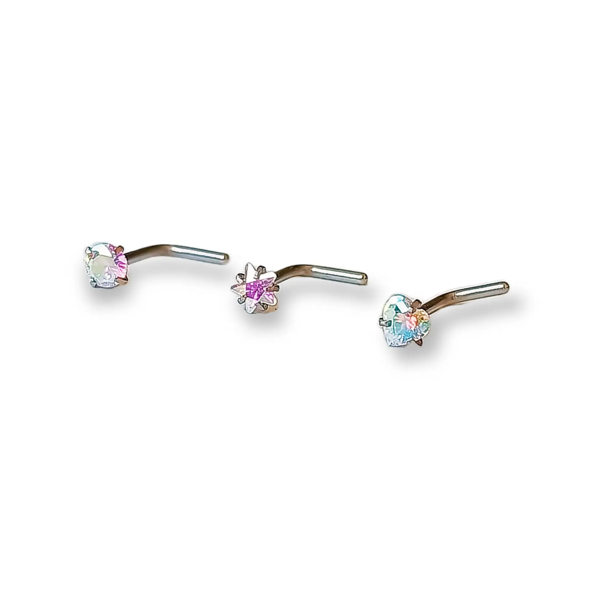 Pack Piercing Acero Quirúrgico Nariz set Zirconia Tornasol forma L 1