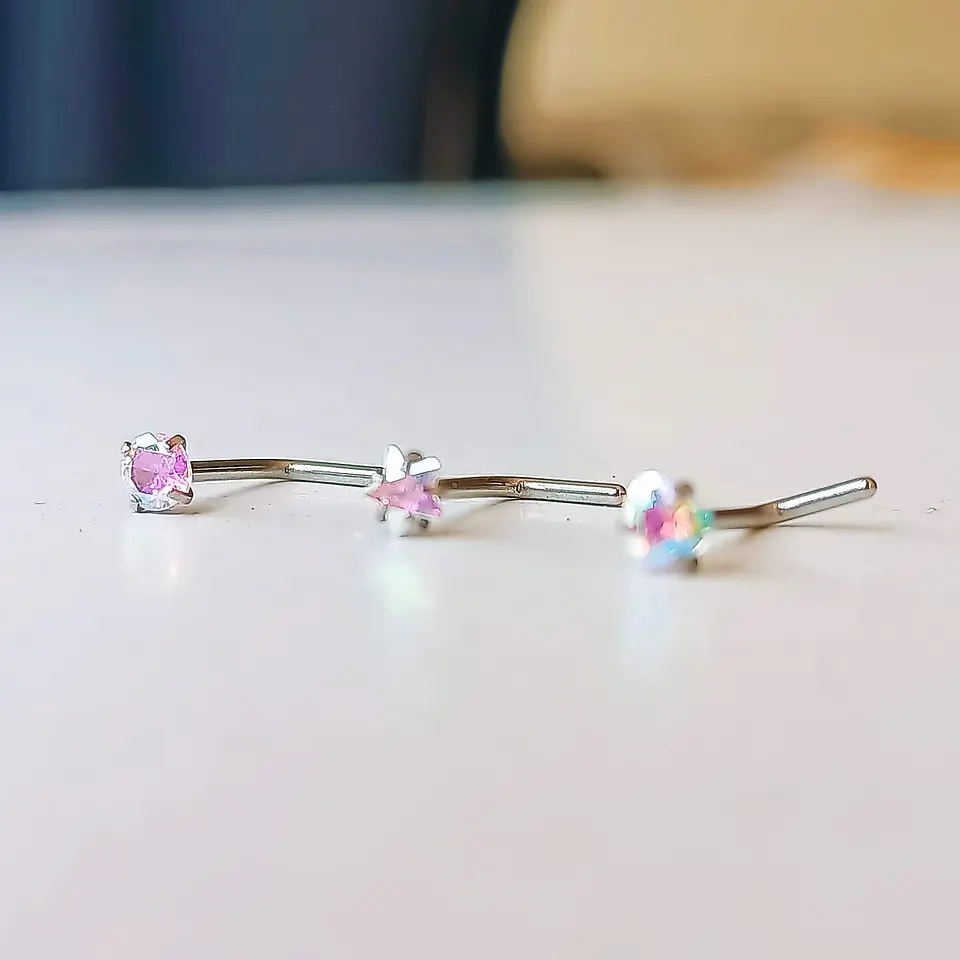 Pack Piercing Acero Quirúrgico Nariz set Zirconia Tornasol forma L 4