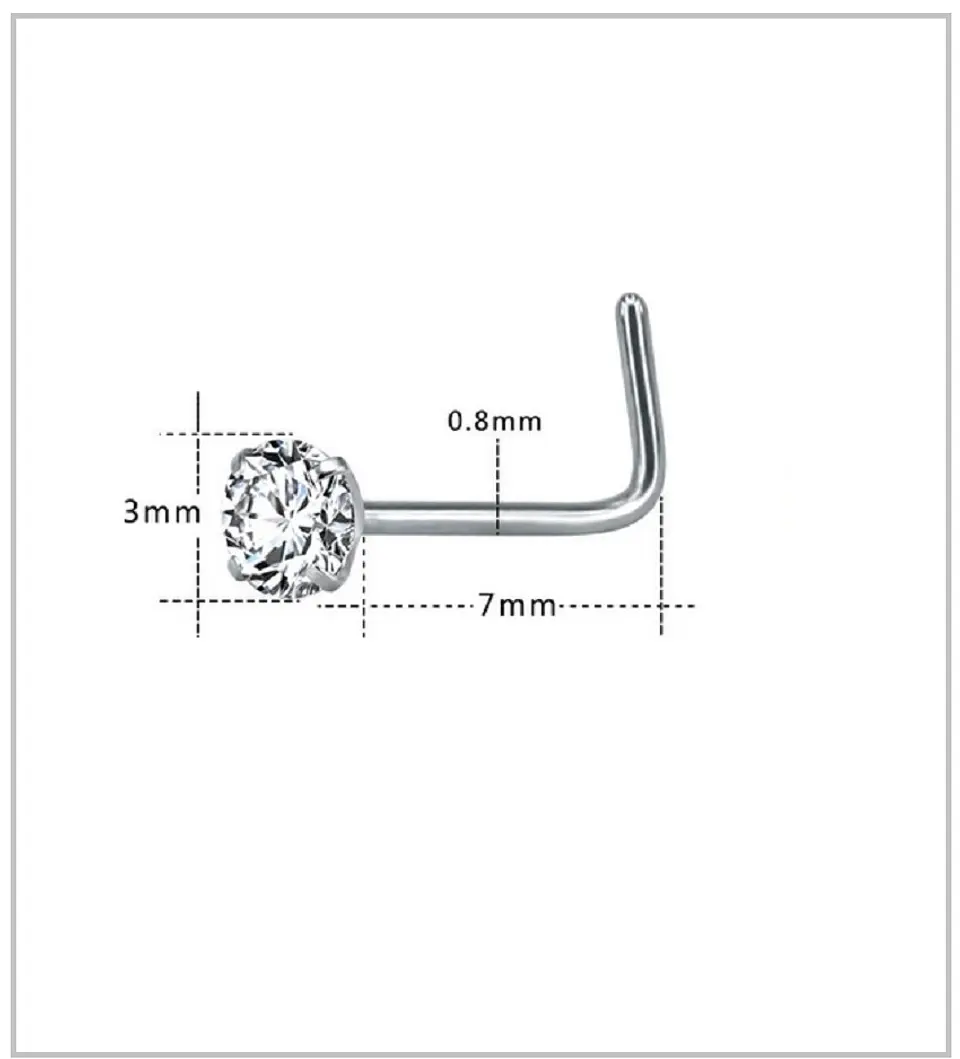 Pack Piercing Acero Quirúrgico Nariz set Zirconia Tornasol forma L 7