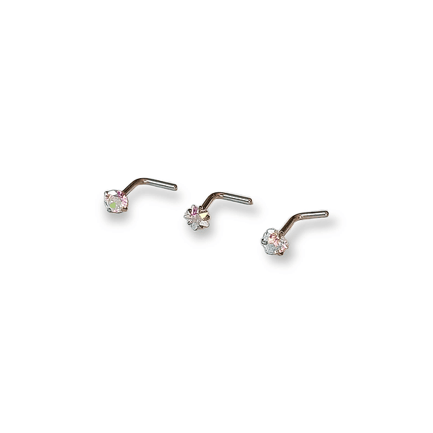 Pack Piercing Acero Quirúrgico Nariz set Zirconia Tornasol forma L 8