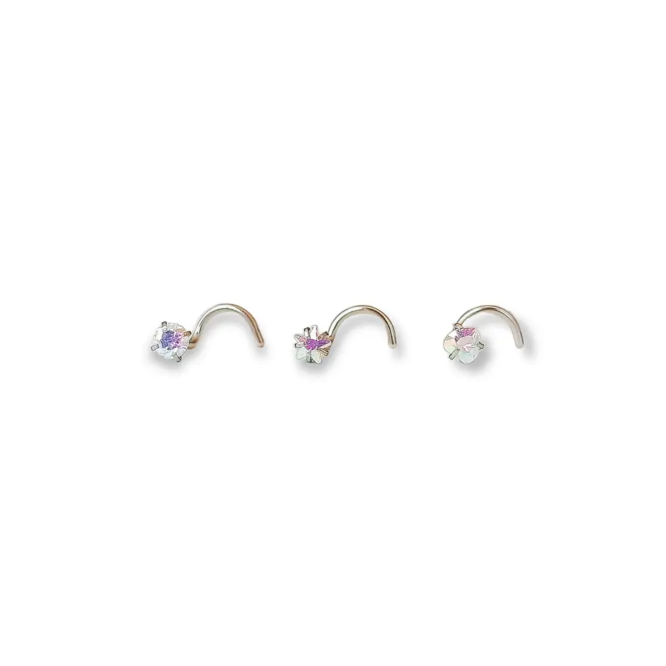 Pack Piercing Acero Nariz set Zirconia Tornasol tipo S 1
