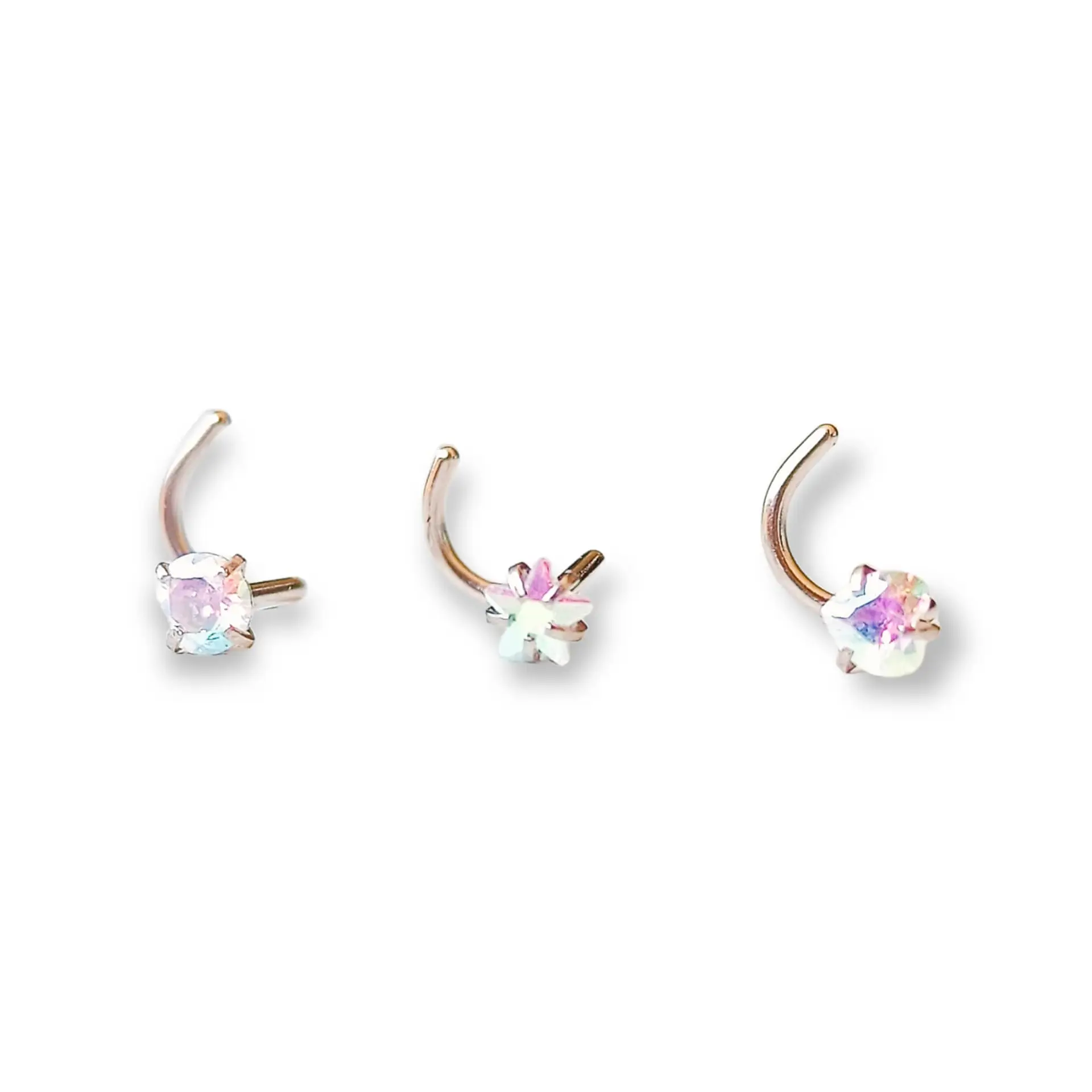 Pack Piercing Acero Nariz set Zirconia Tornasol tipo S 5