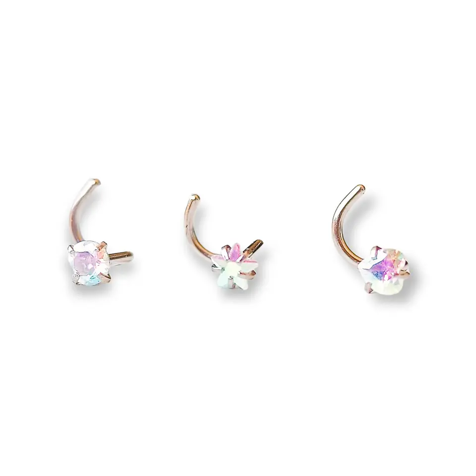 Pack Piercing Acero Nariz set Zirconia Tornasol tipo S 5