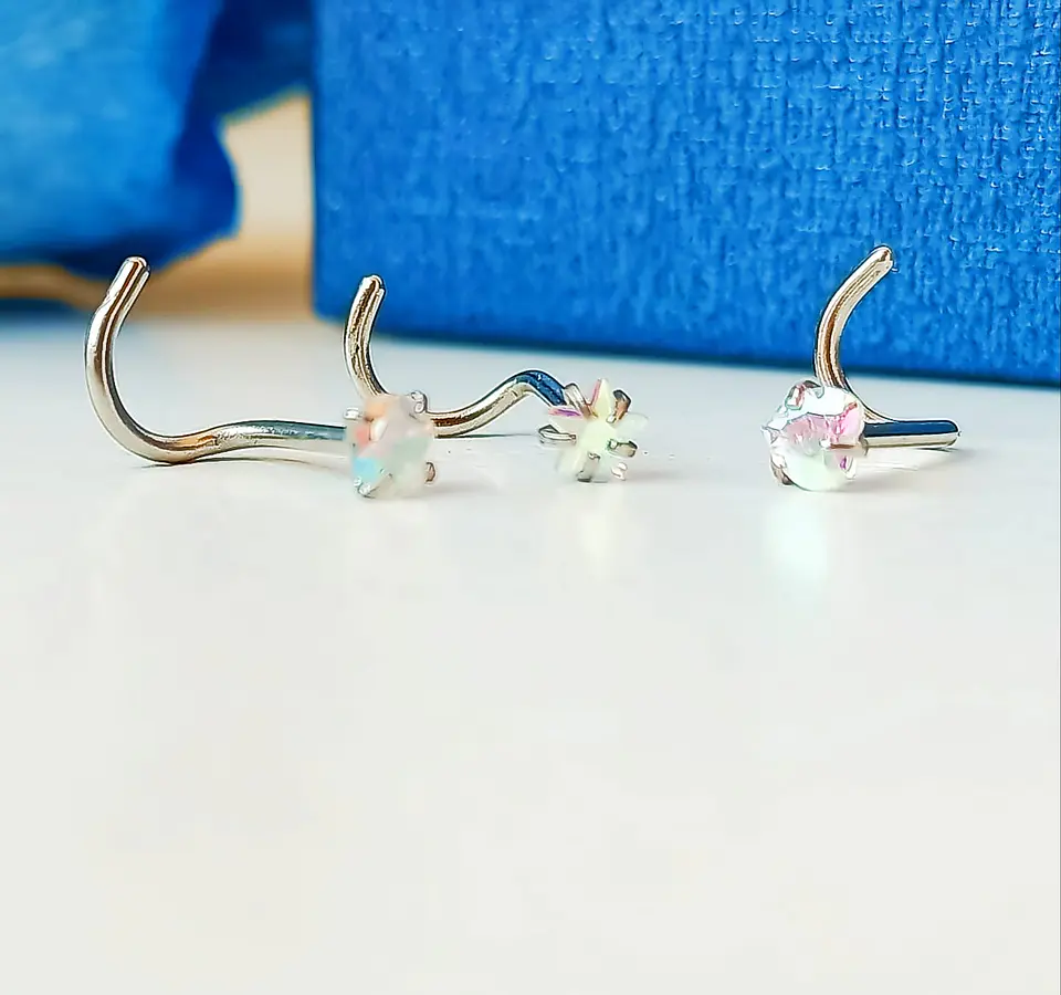 Pack Piercing Acero Nariz set Zirconia Tornasol tipo S 7