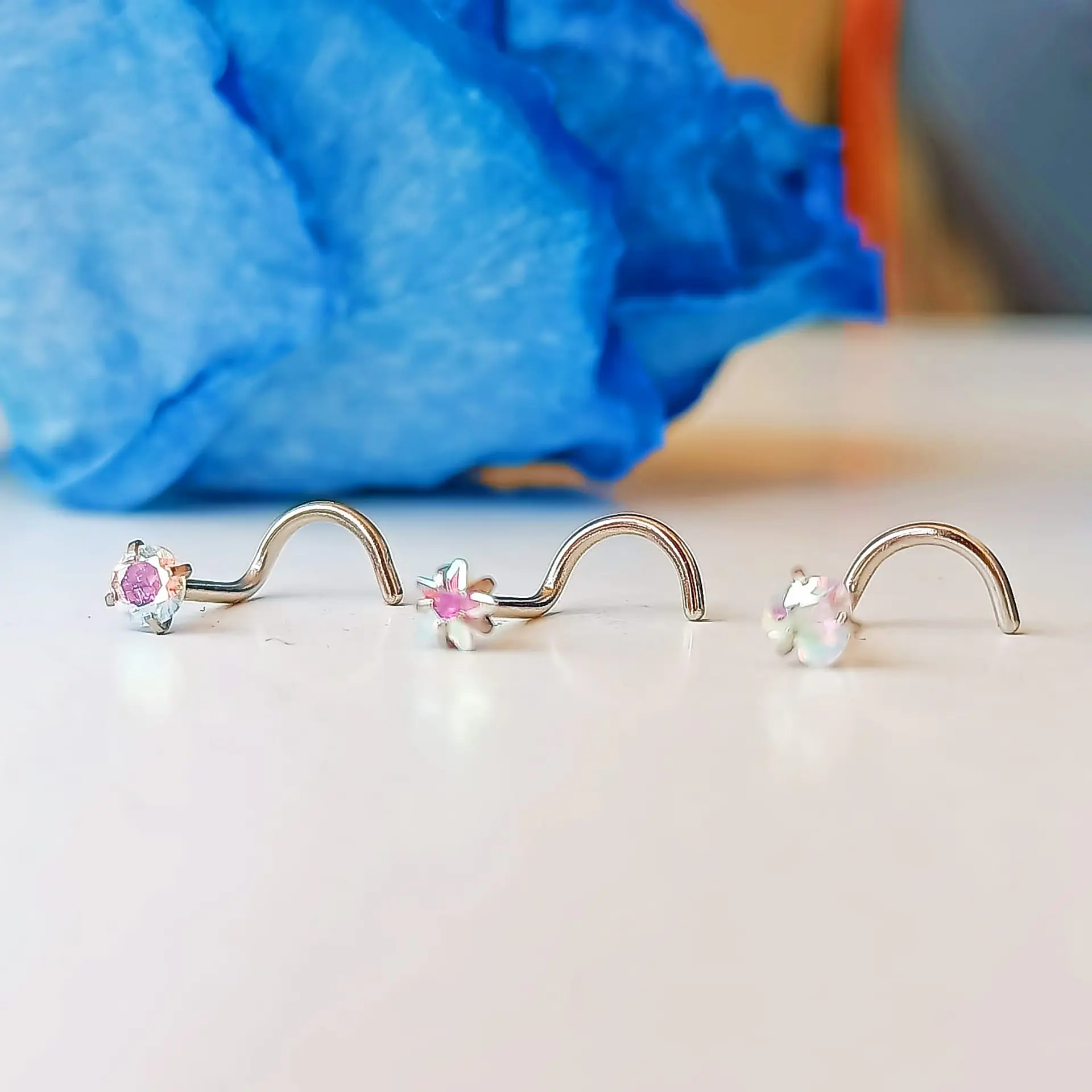 Pack Piercing Acero Nariz set Zirconia Tornasol tipo S 4