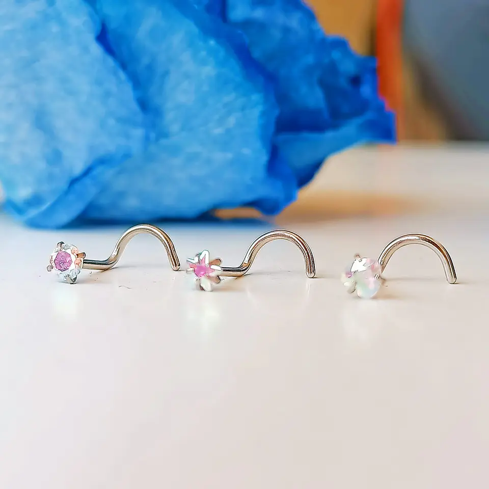 Pack Piercing Acero Nariz set Zirconia Tornasol tipo S 4