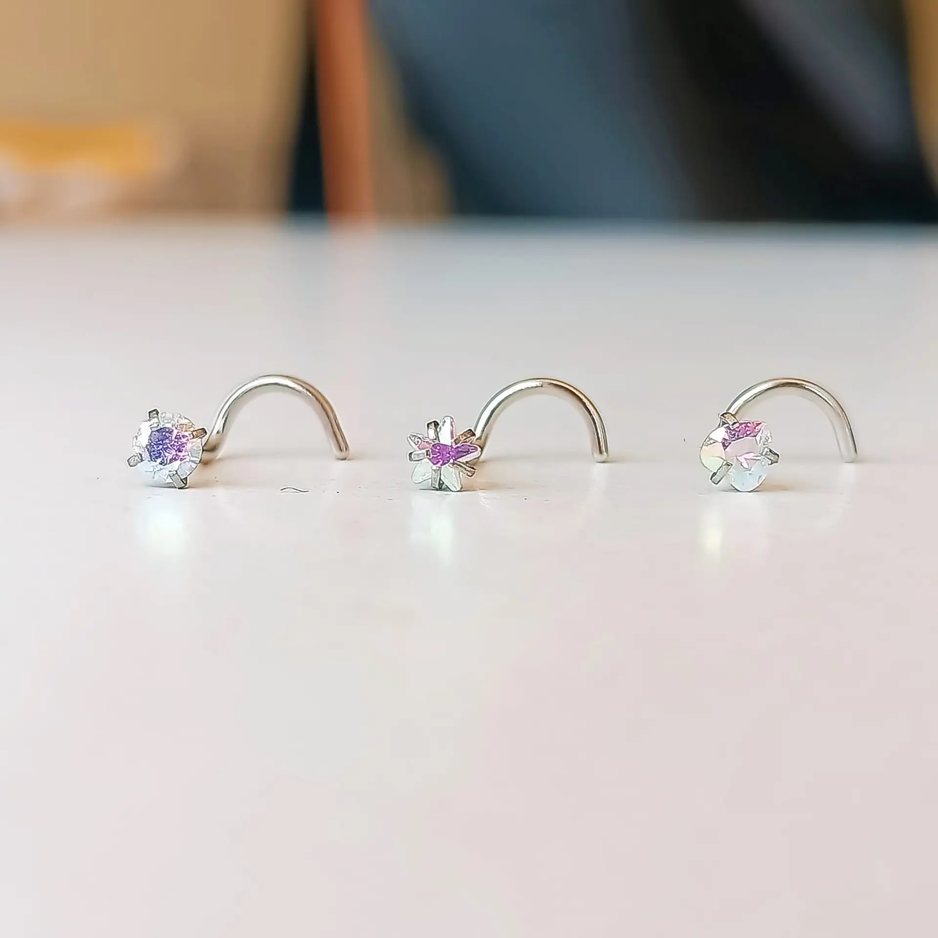 Pack Piercing Acero Nariz set Zirconia Tornasol tipo S 9