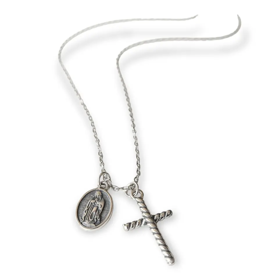 Colgante Medalla Virgen Guadalupe y Cruz Plata Religion Amor Fe Collar 1