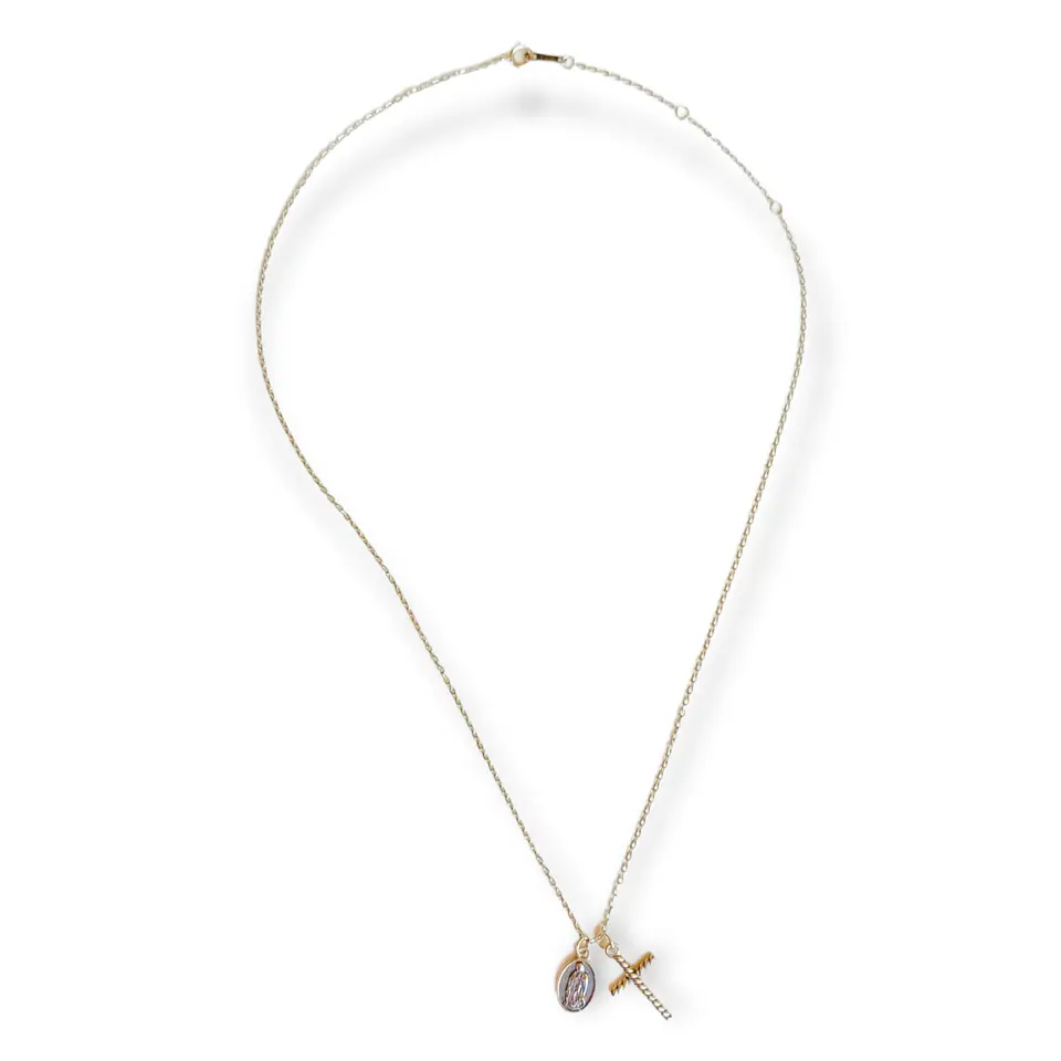 Colgante Medalla Virgen Guadalupe y Cruz Plata Religion Amor Fe Collar 8