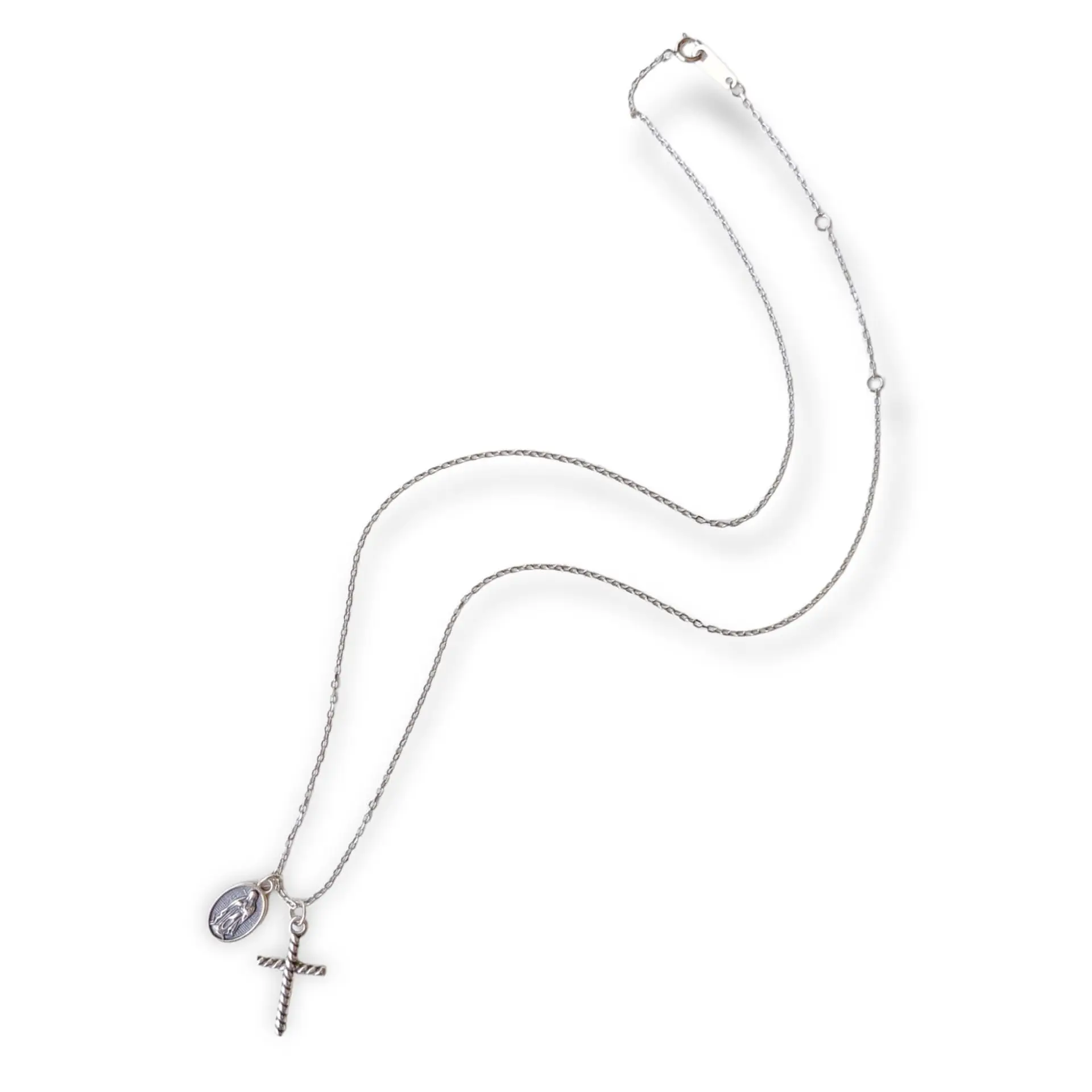 Colgante Medalla Virgen Guadalupe y Cruz Plata Religion Amor Fe Collar 10