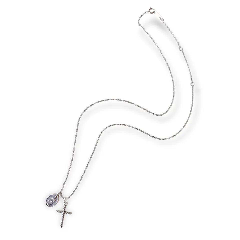 Colgante Medalla Virgen Guadalupe y Cruz Plata Religion Amor Fe Collar 10