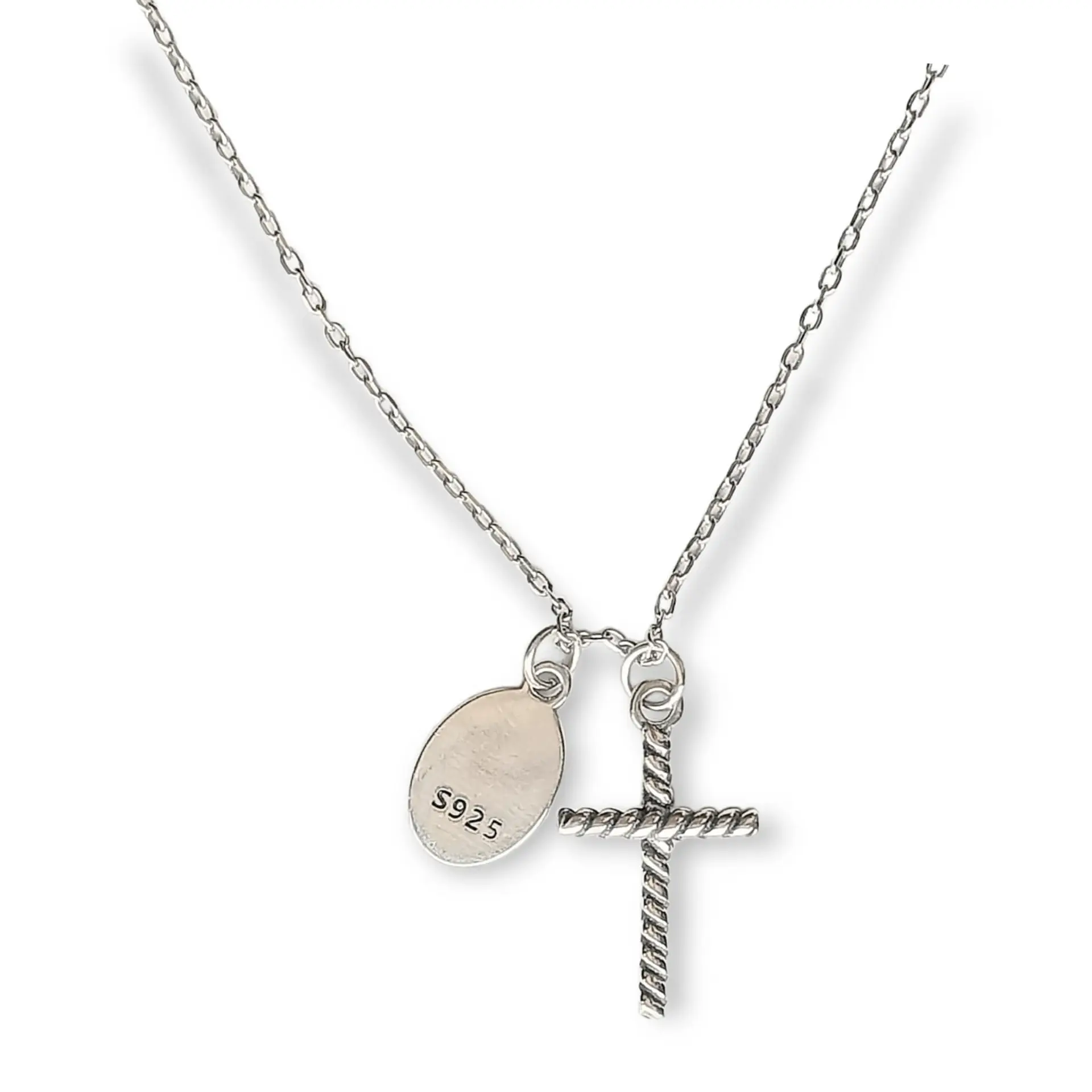 Colgante Medalla Virgen Guadalupe y Cruz Plata Religion Amor Fe Collar 6