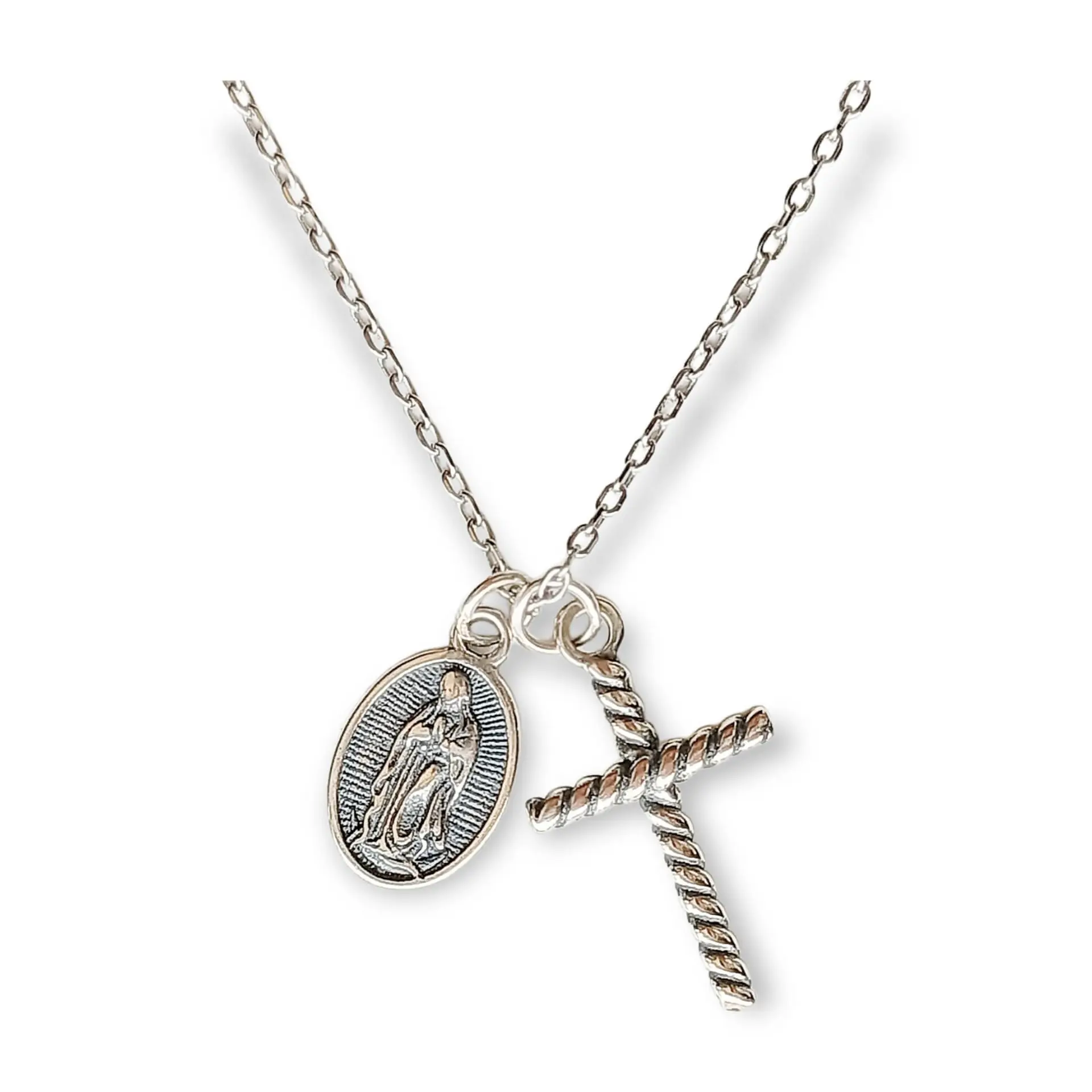 Colgante Medalla Virgen Guadalupe y Cruz Plata Religion Amor Fe Collar 5