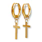 Argollas huggies Doble Uso Punk Cruz chapadas en oro 18kl - Miniatura 1