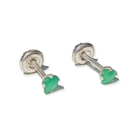 Aros abridores de tuerca en plata fina ley S925 con Esmeralda natural genuina 3mm