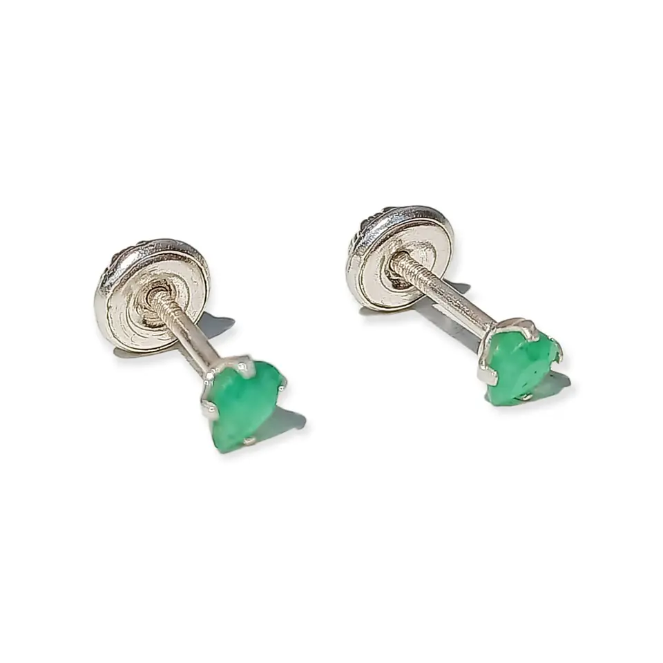 Aros abridores de tuerca en plata fina ley S925 con Esmeralda natural genuina 3mm 1