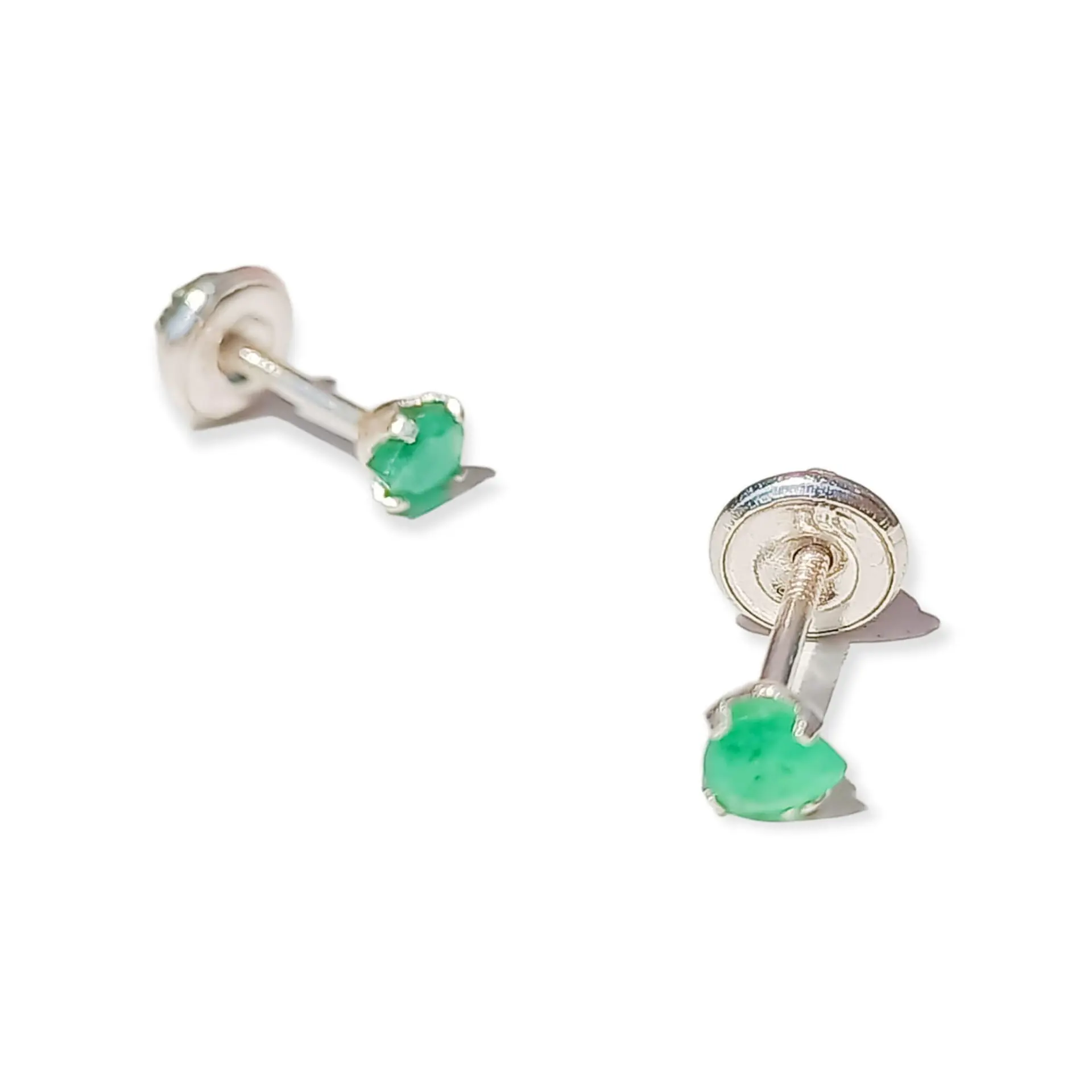 Aros abridores de tuerca en plata fina ley S925 con Esmeralda natural genuina 3mm 10