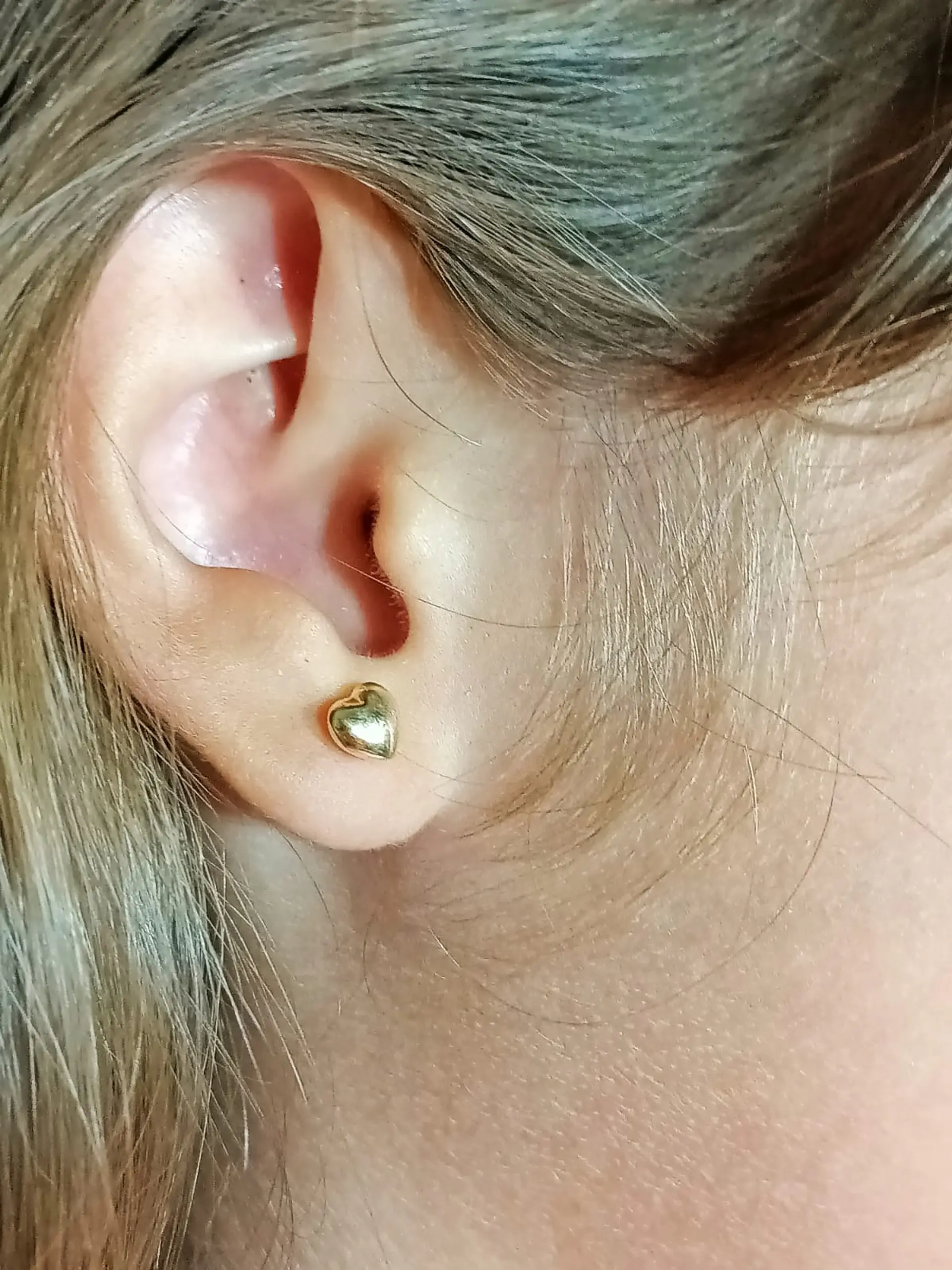 Aros piercing helix punto corazon tuerca oro 18k tapa seguridad bebe 7