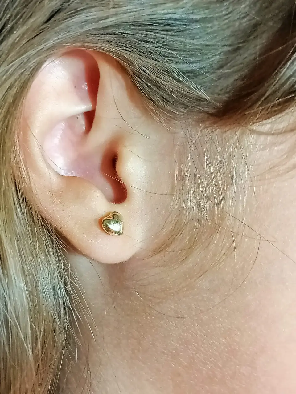 Aros piercing helix punto corazon tuerca oro 18k tapa seguridad bebe 7