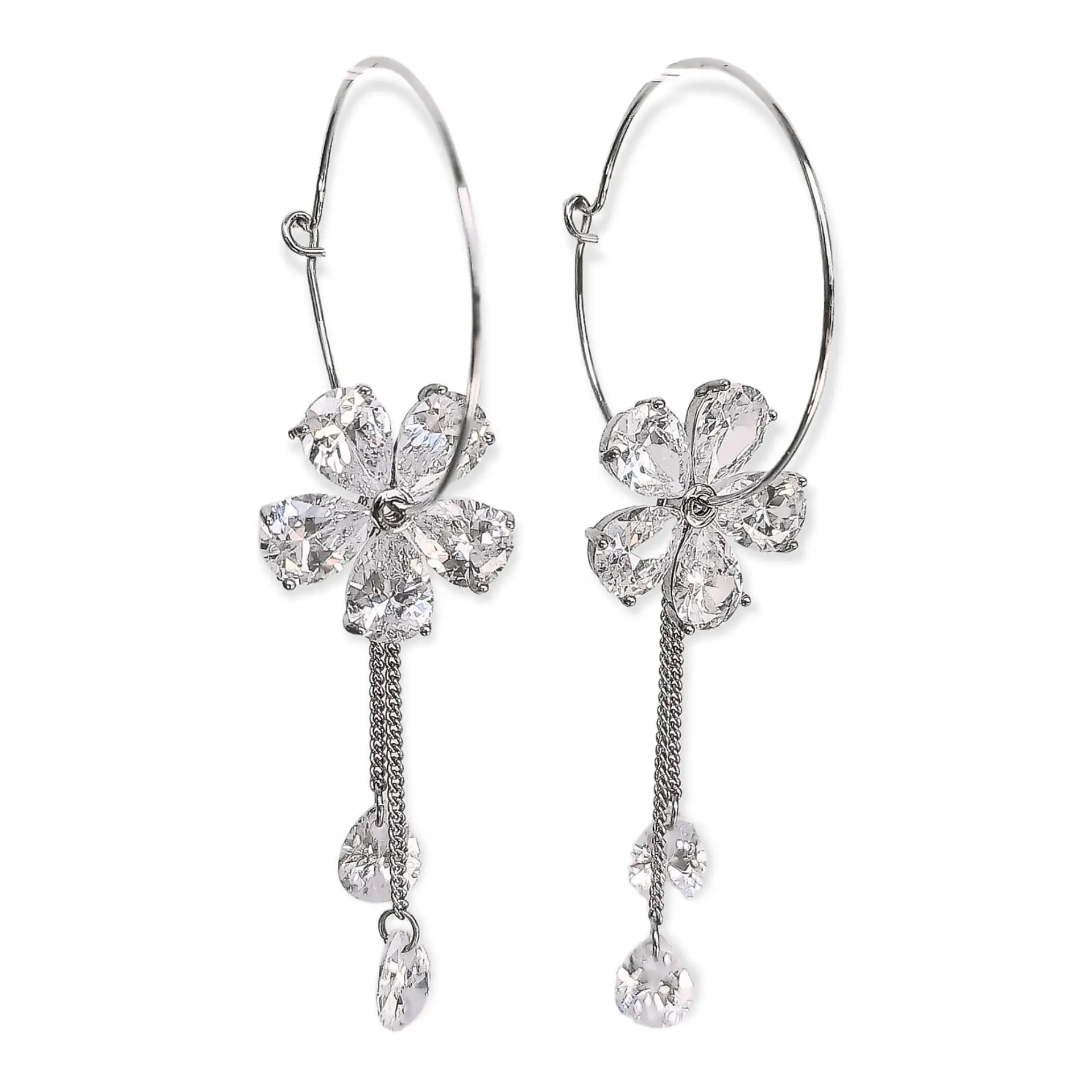 Argollas Largas Hoop Cristal Circonio enchapado en Oro Blanco 1