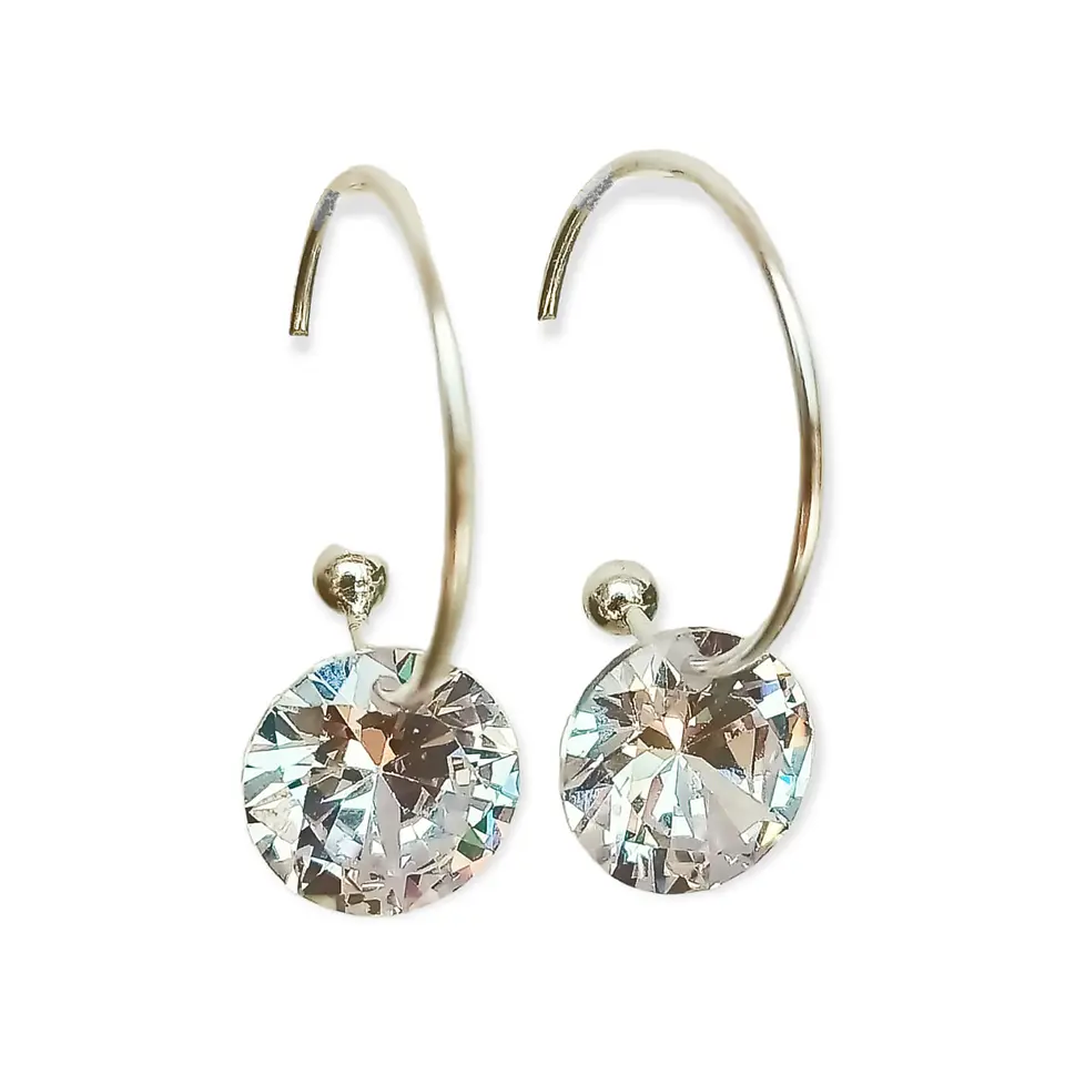 Argollas Punto De Luz Hoop Plata Fina ley S925 Zirconia 10mm 1
