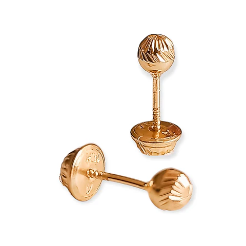 Aros Esfera Relieve Pendientes Tuerca Seguridad 4mm Oro 18k