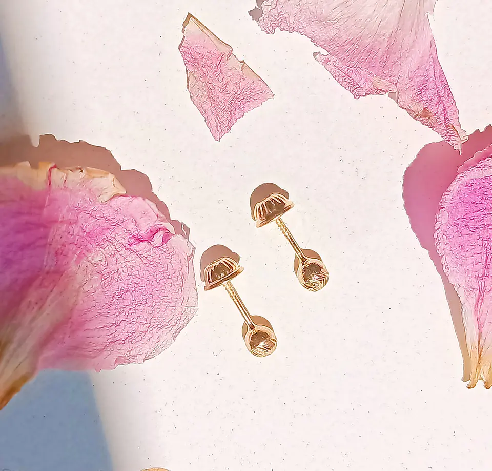 Aros Esfera Relieve Pendientes Tuerca Seguridad 4mm Oro 18k 5