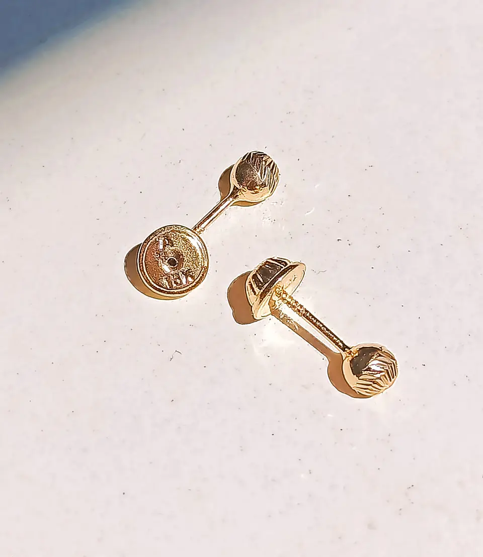 Aros Esfera Relieve Pendientes Tuerca Seguridad 4mm Oro 18k 8