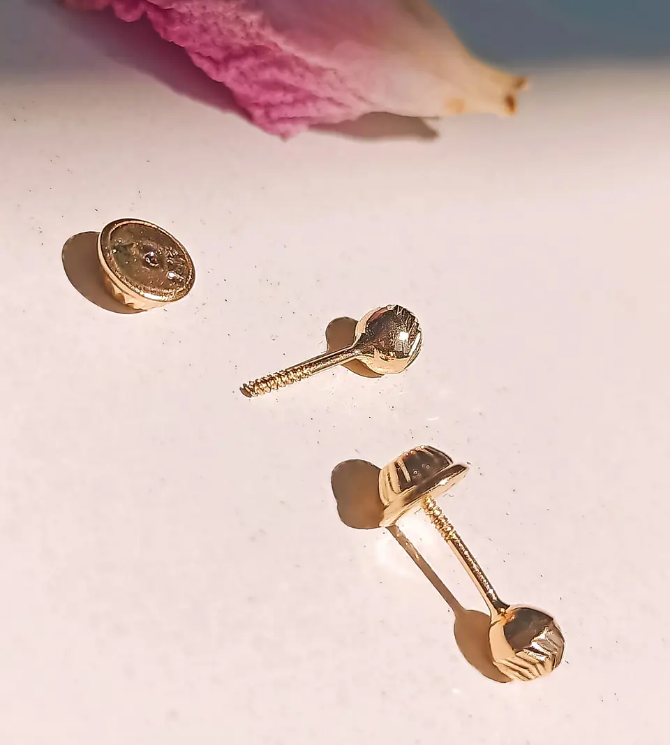 Aros Esfera Relieve Pendientes Tuerca Seguridad 4mm Oro 18k 9