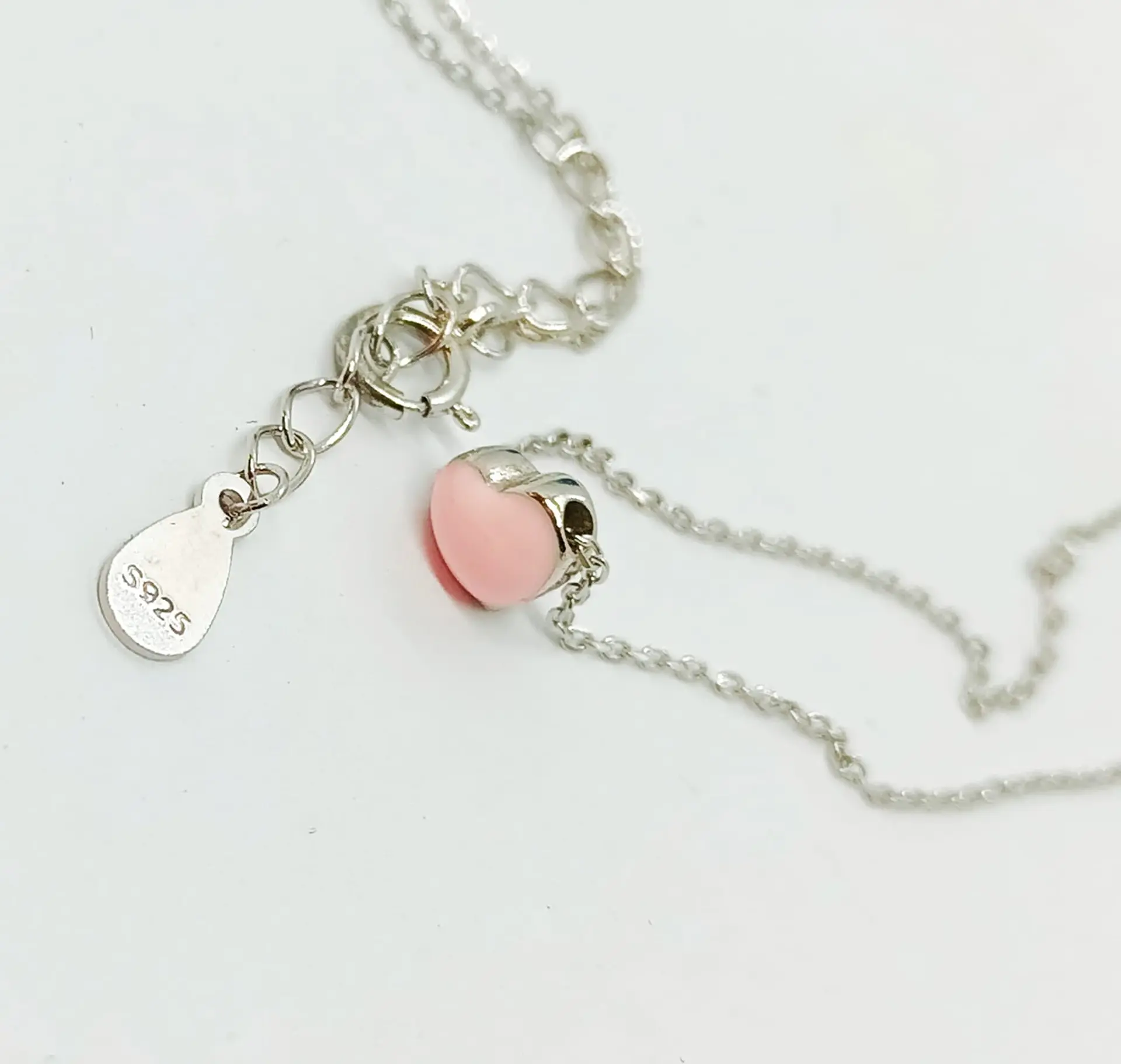 Colgante gargantilla Corazón Rosa Pastel plata fina ley S925 7