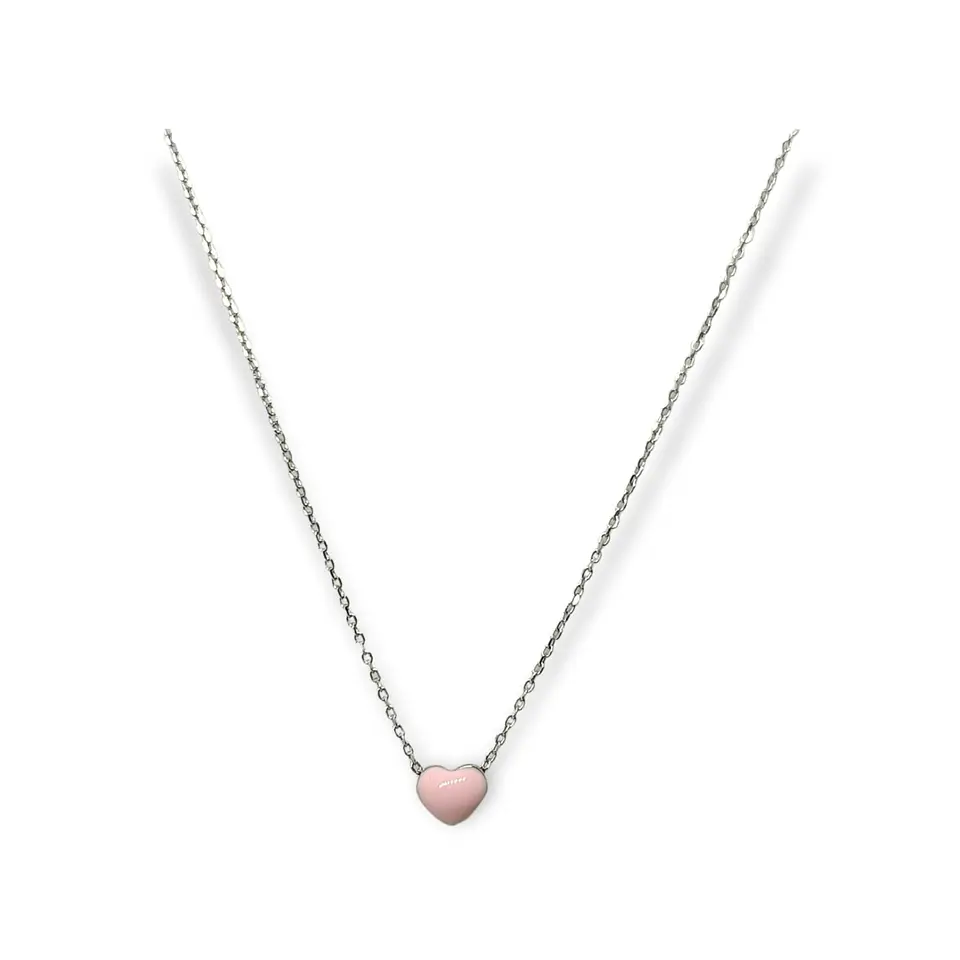 Colgante gargantilla Corazón Rosa Pastel plata fina ley S925 1