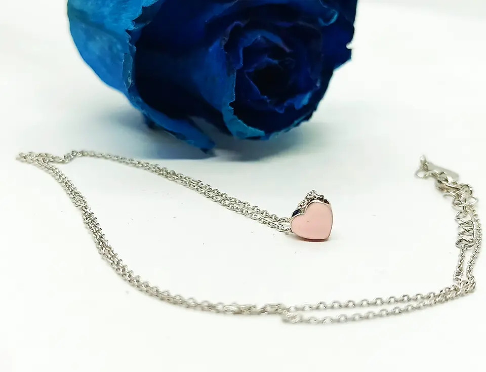 Colgante gargantilla Corazón Rosa Pastel plata fina ley S925 2