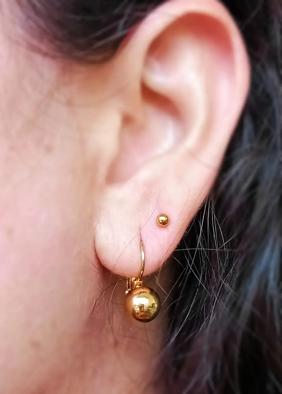 Pack Aros Abridor Argollas Huggies esfera chapada en oro 18k 4