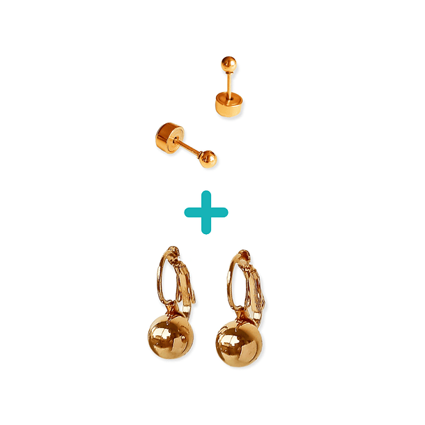 Pack Aros Abridor Argollas Huggies esfera chapada en oro 18k 1