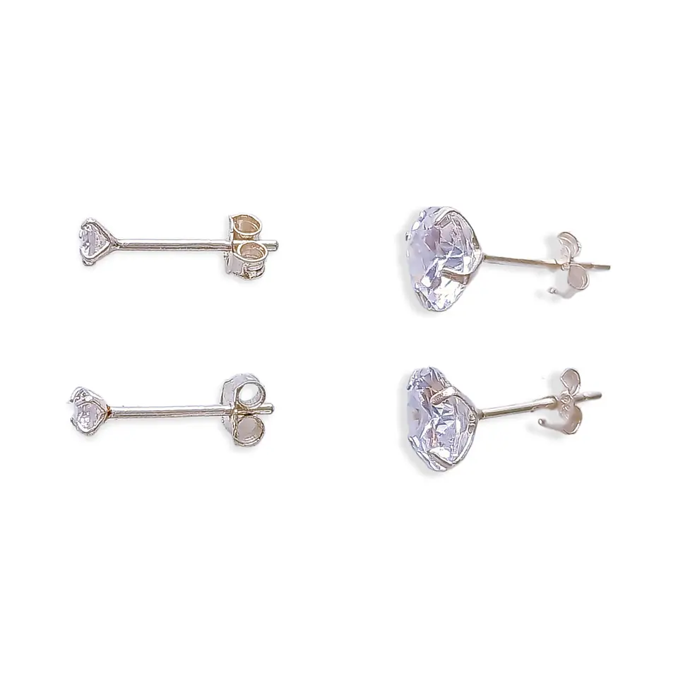 Set Aros Conjunto Punto De Luz Zirconia Plata Fina 3mm 7mm 4