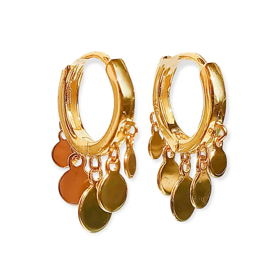 Pack Aros Punto De Luz Argollas Huggies Plata Bañado Oro 18k 3