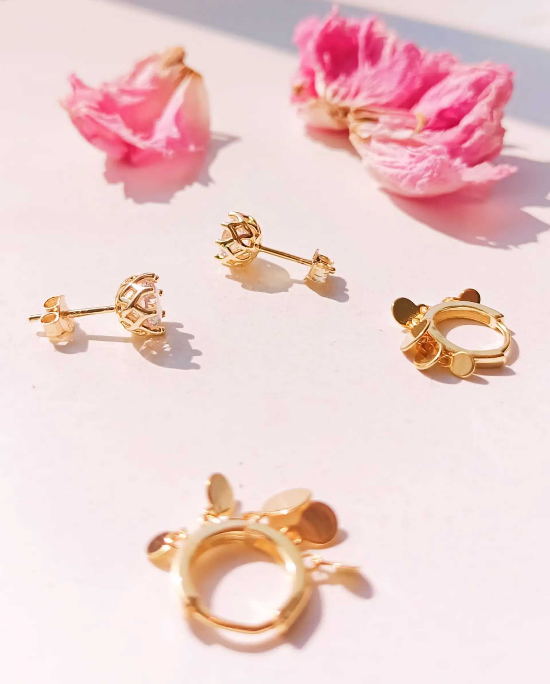 Pack Aros Punto De Luz Argollas Huggies Plata Bañado Oro 18k 4