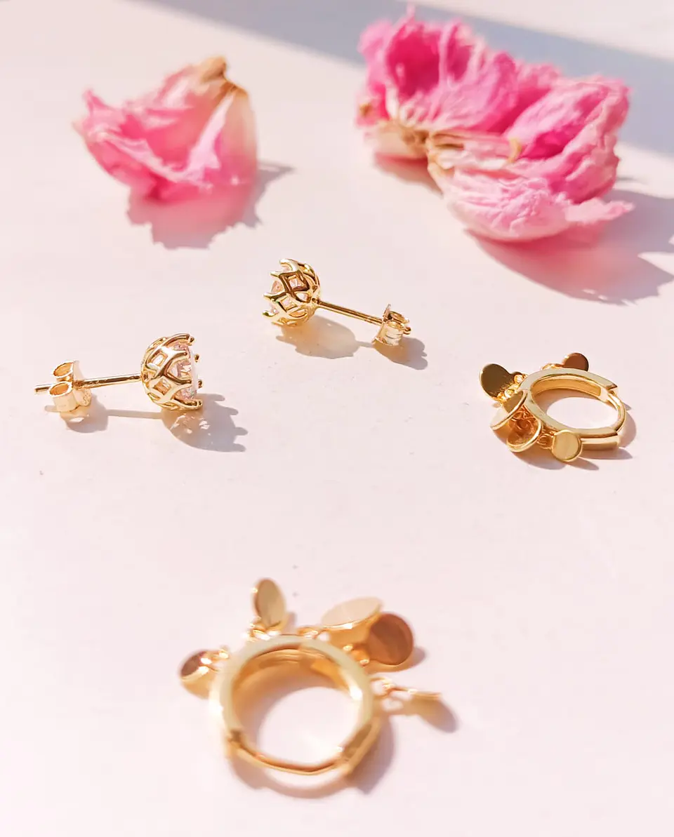 Pack Aros Punto De Luz Argollas Huggies Plata Bañado Oro 18k 4