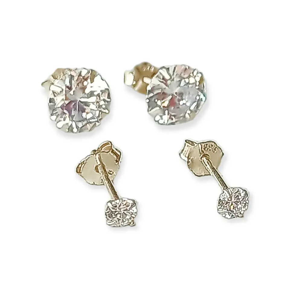 Set Aros Conjunto Punto De Luz Zirconia Plata Fina 3mm 5mm 1