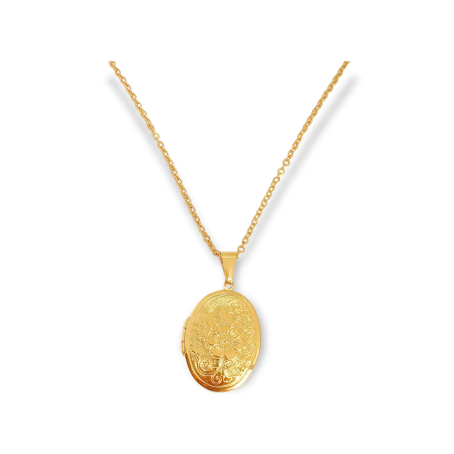 Colgante Ovalo relieve Flores Relicario chapado en oro 18kl 1