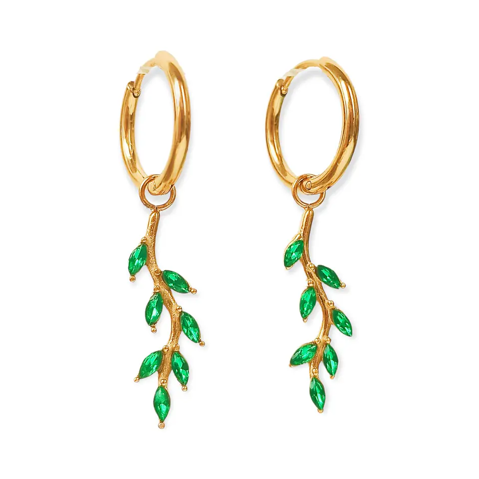Argollas Aros Hiedras Huggies circonio verde Chapada En Oro 18k 1